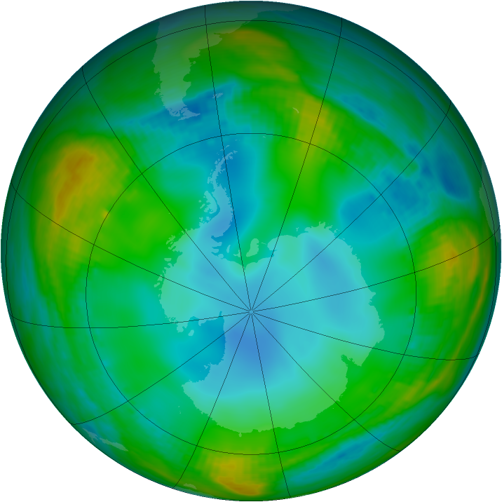 Antarctic ozone map for 05 July 1989